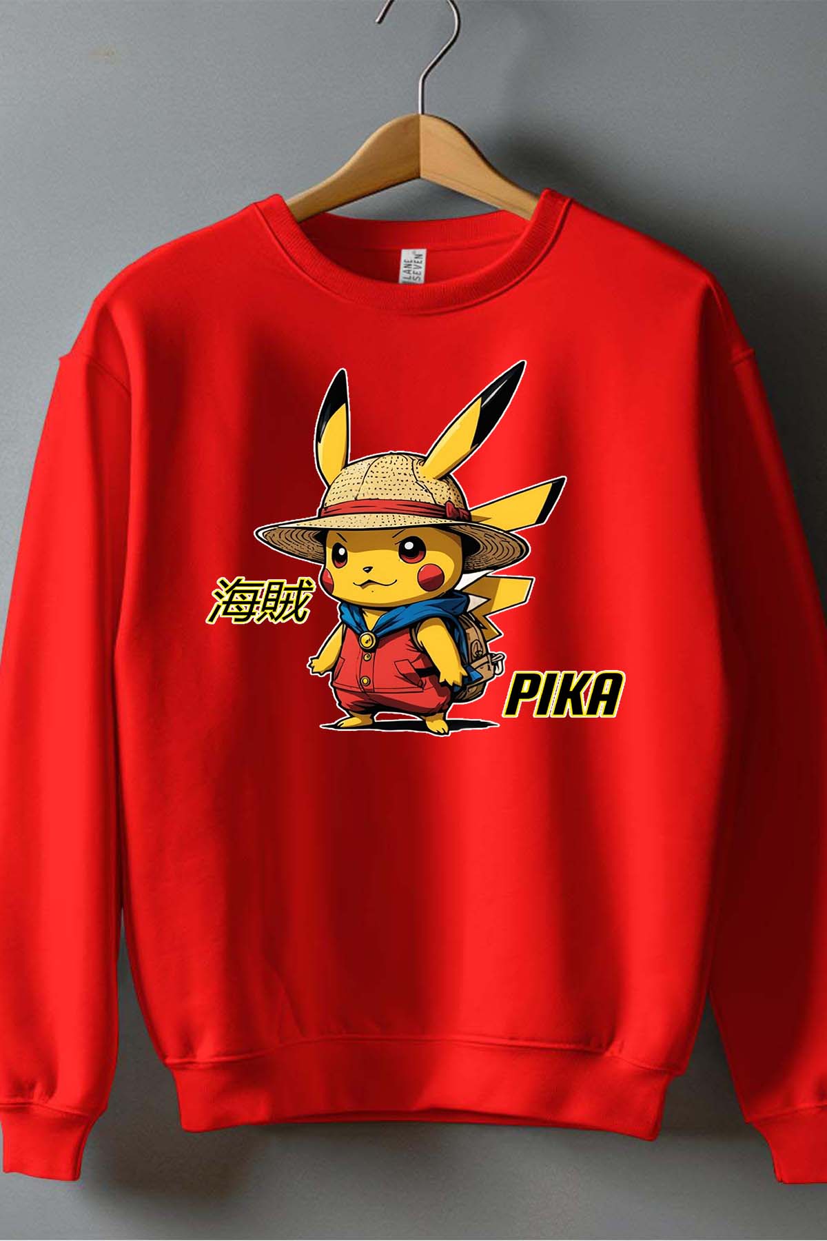 COULEUR:Rouge|Sweat Col Rond Homme | Pika Luffy Rouge
