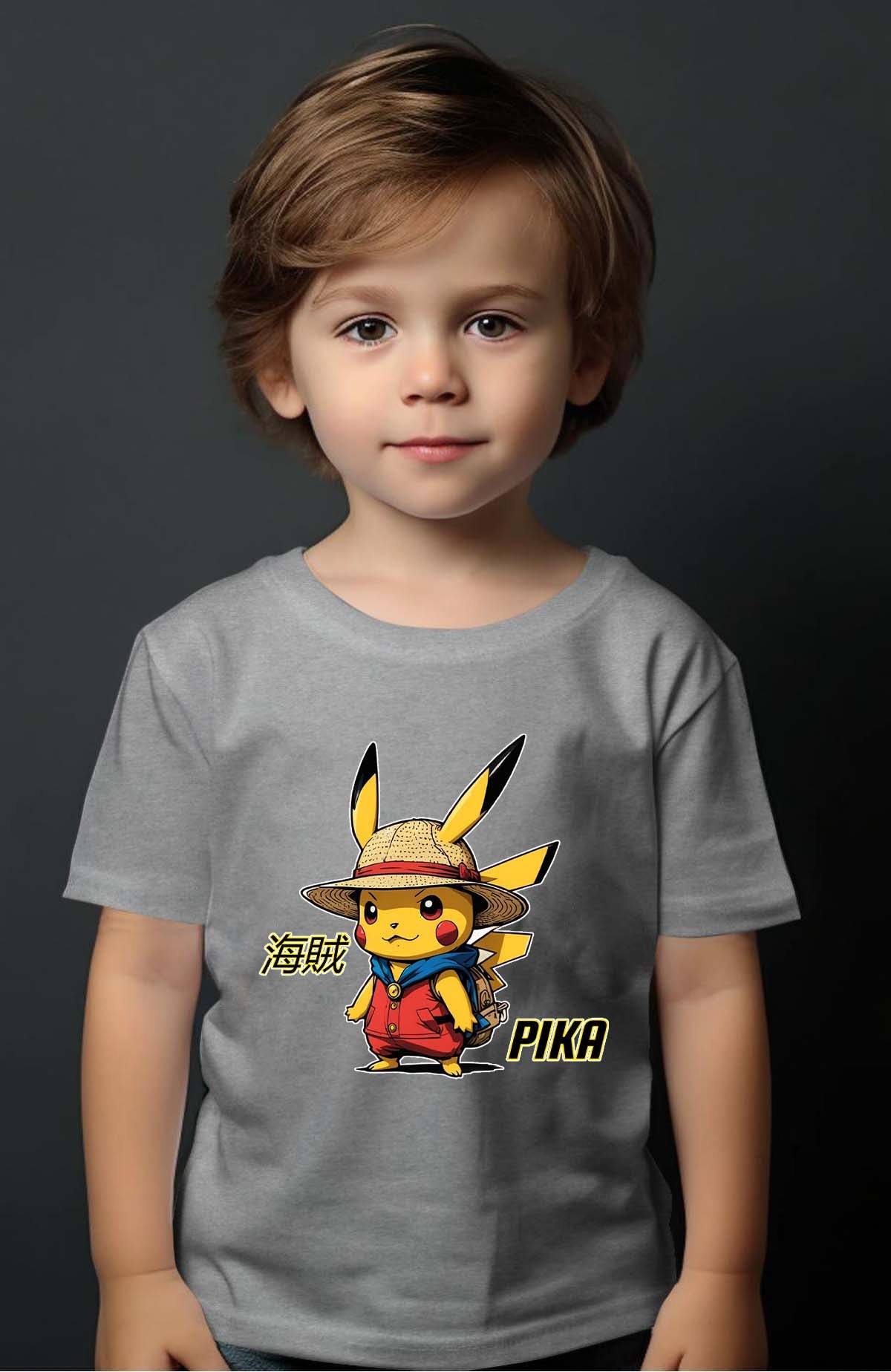 COULEUR:Gris|T-shirt Garçon | Pika Luffy Gris