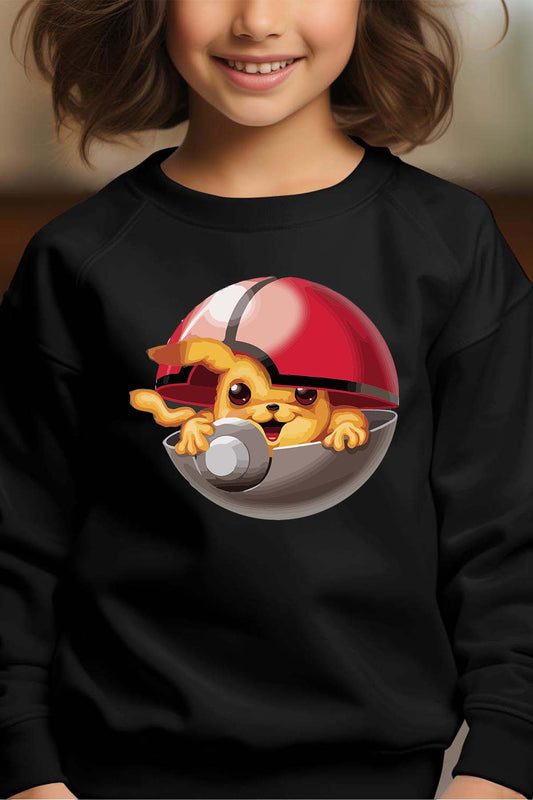 COULEUR:Noir|Sweat Col Rond Fille | Poke Ball Mon Noir