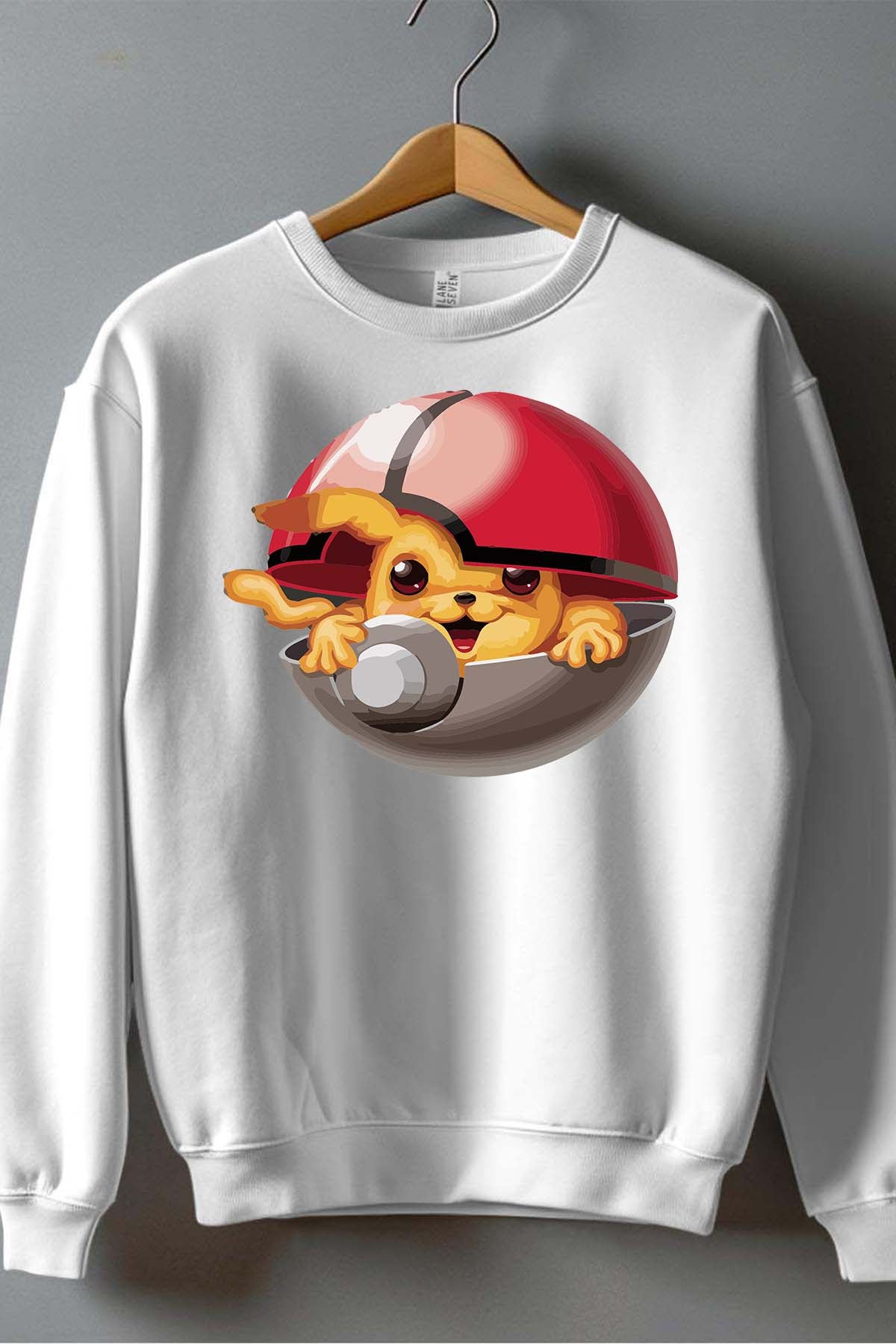 COULEUR:Blanc|Sweat Col Rond Garçon | Poke Ball Mon Blanc