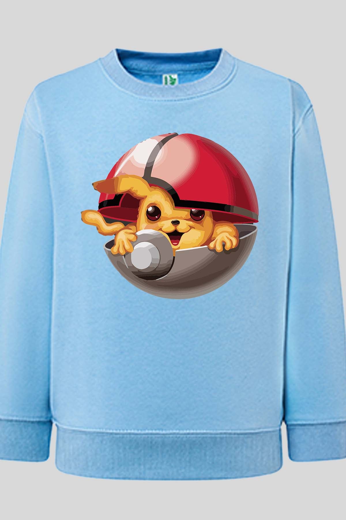 COULEUR:Bleu Ciel|Sweat Col Rond Garçon | Poke Ball Mon Bleu Ciel