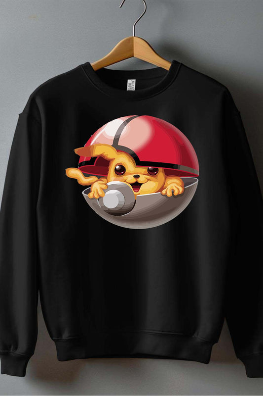 COULEUR:Noir|Sweat Col Rond Garçon | Poke Ball Mon Noir