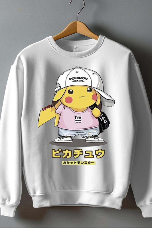 COULEUR:Blanc|Sweat Col Rond Garçon | Poke casquette Blanc