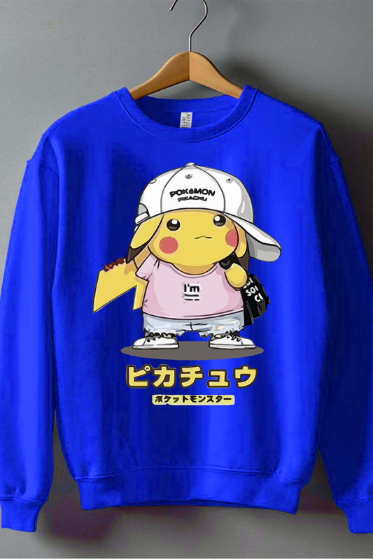 COULEUR:Bleu Roi|Sweat Col Rond Garçon | Poke casquette Bleu Roi