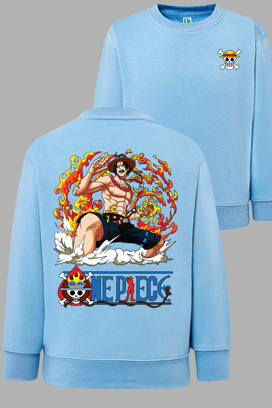 COULEUR:Bleu Ciel|Sweat Col Rond Garçon | Portgas Fire Bleu Ciel