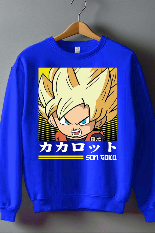 COULEUR:Bleu Roi|Sweat Col Rond Garçon | SON GOKU CHIBI 01 Bleu Roi