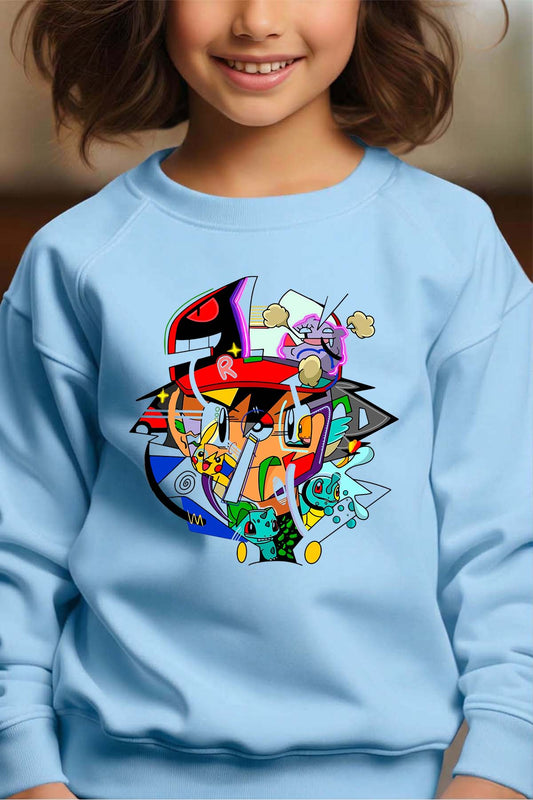 COULEUR:Bleu Ciel|Sweat Col Rond Fille | SashPop Bleu Ciel
