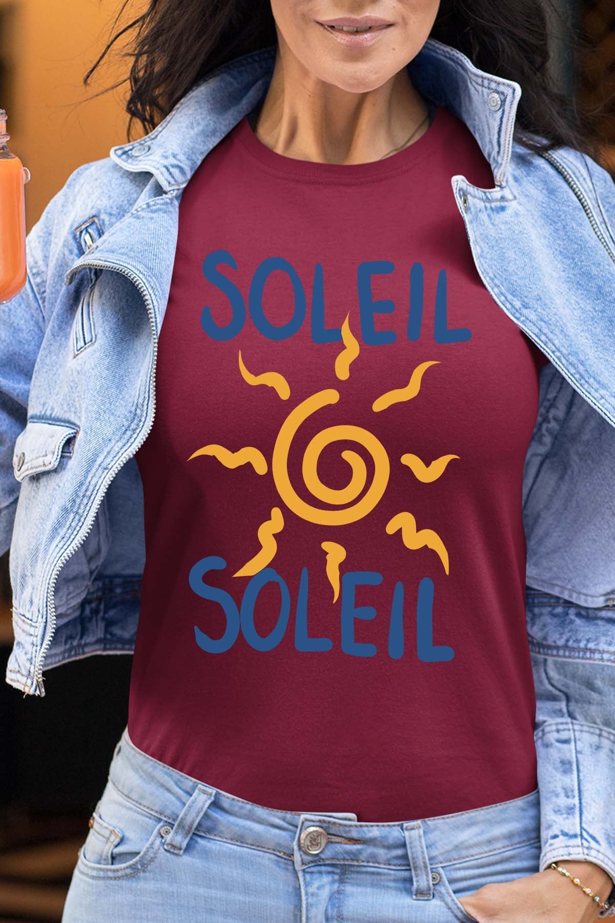 COULEUR:Bordeaux|T-shirt Femme | Soleil 2fois Bordeaux