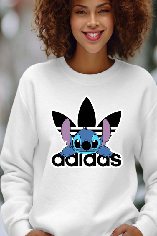 COULEUR:Blanc|Sweat Col Rond Femme | Stich adid allongé Blanc