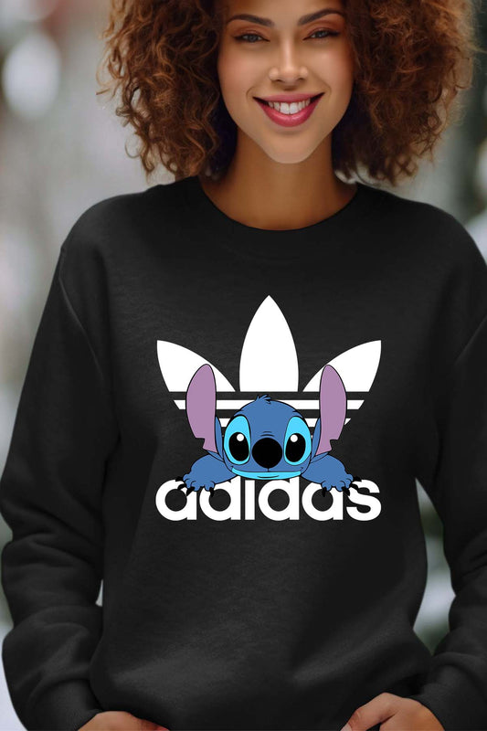 COULEUR:Noir|Sweat Col Rond Femme | Stich adid allongé Noir