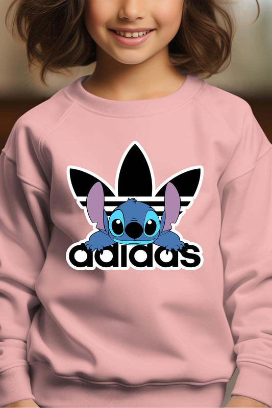 COULEUR:Rose|Sweat Col Rond Fille | Stich adid allongé Rose