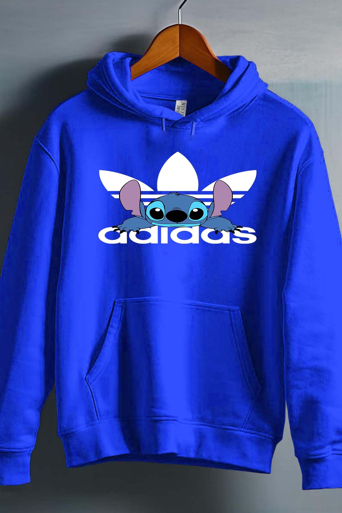 COULEUR:Bleu Roi|Sweat Capuche Homme | Stich adid allongé Bleu Roi