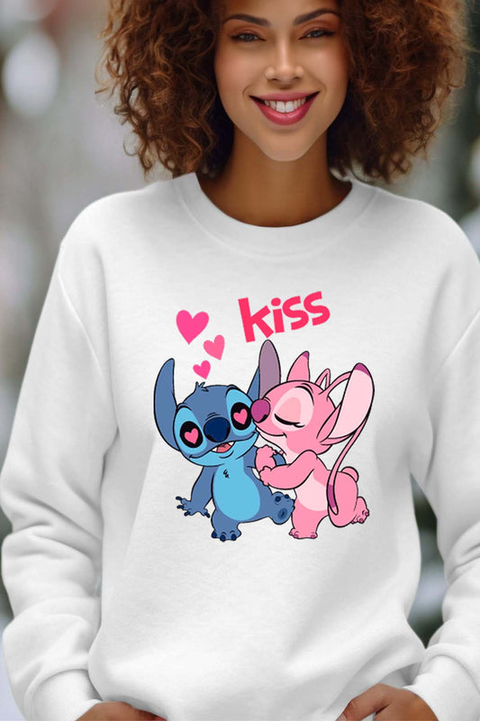 COULEUR:Blanc|Sweat Col Rond Femme | Stitch Angel  kiss Blanc