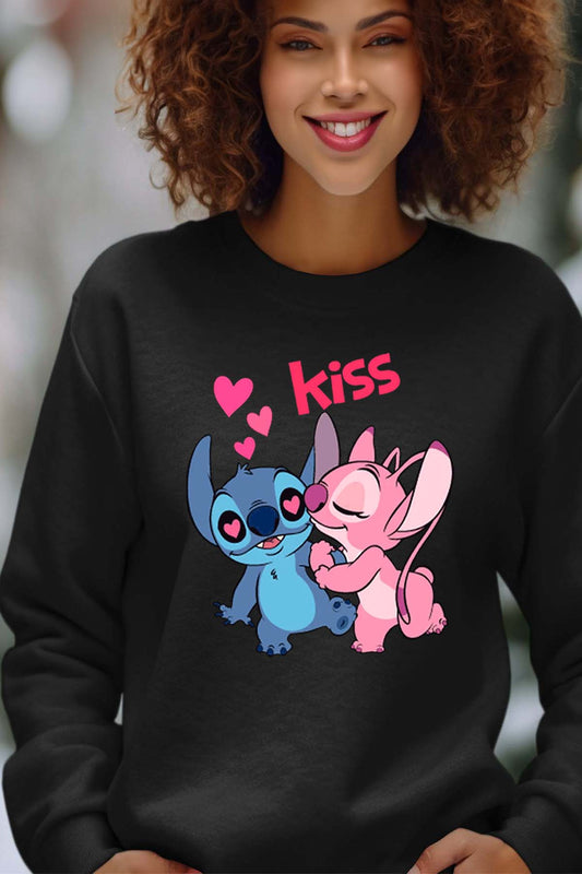 COULEUR:Noir|Sweat Col Rond Femme | Stitch Angel  kiss Noir