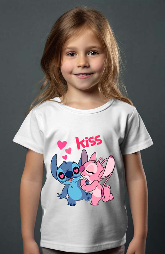 COULEUR:Blanc|T-shirt Fille | Stitch Angel  kiss Blanc