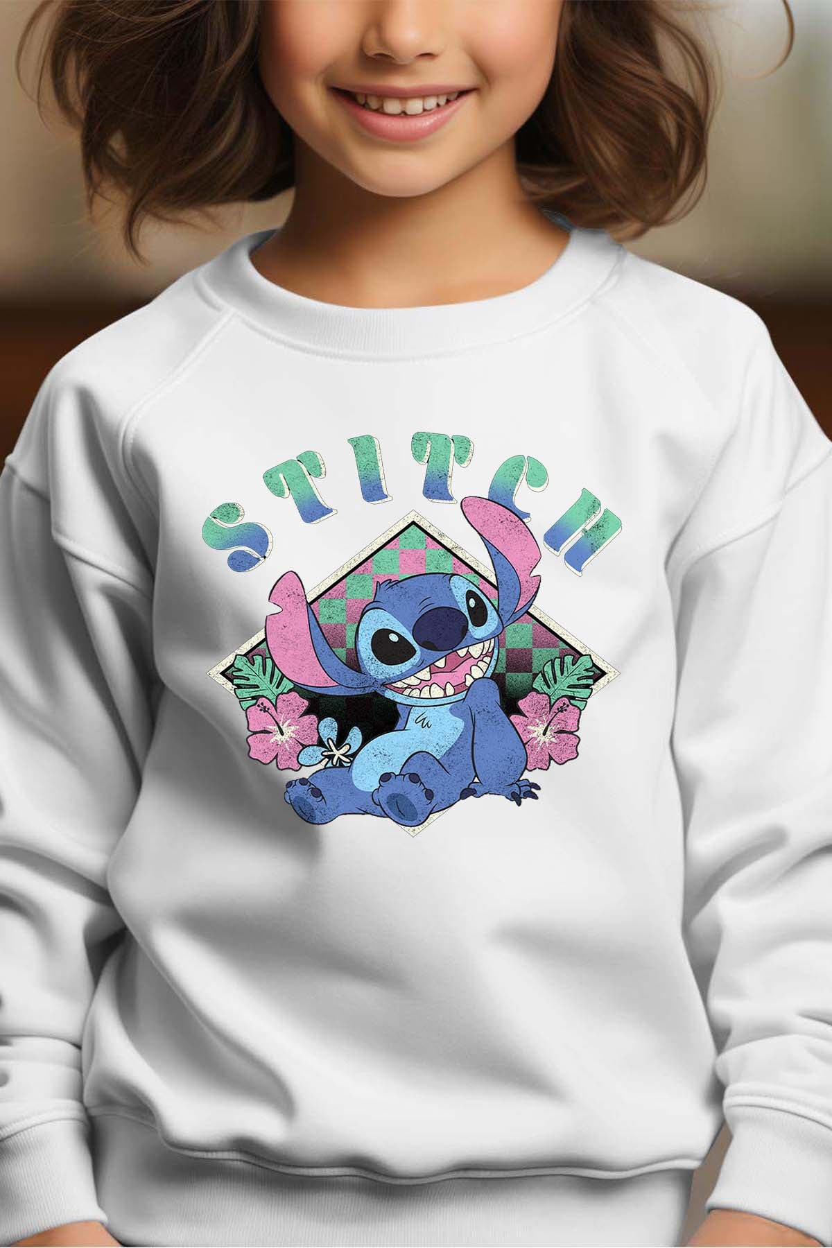 COULEUR:Blanc|Sweat Col Rond Fille | Stitch JB Blanc