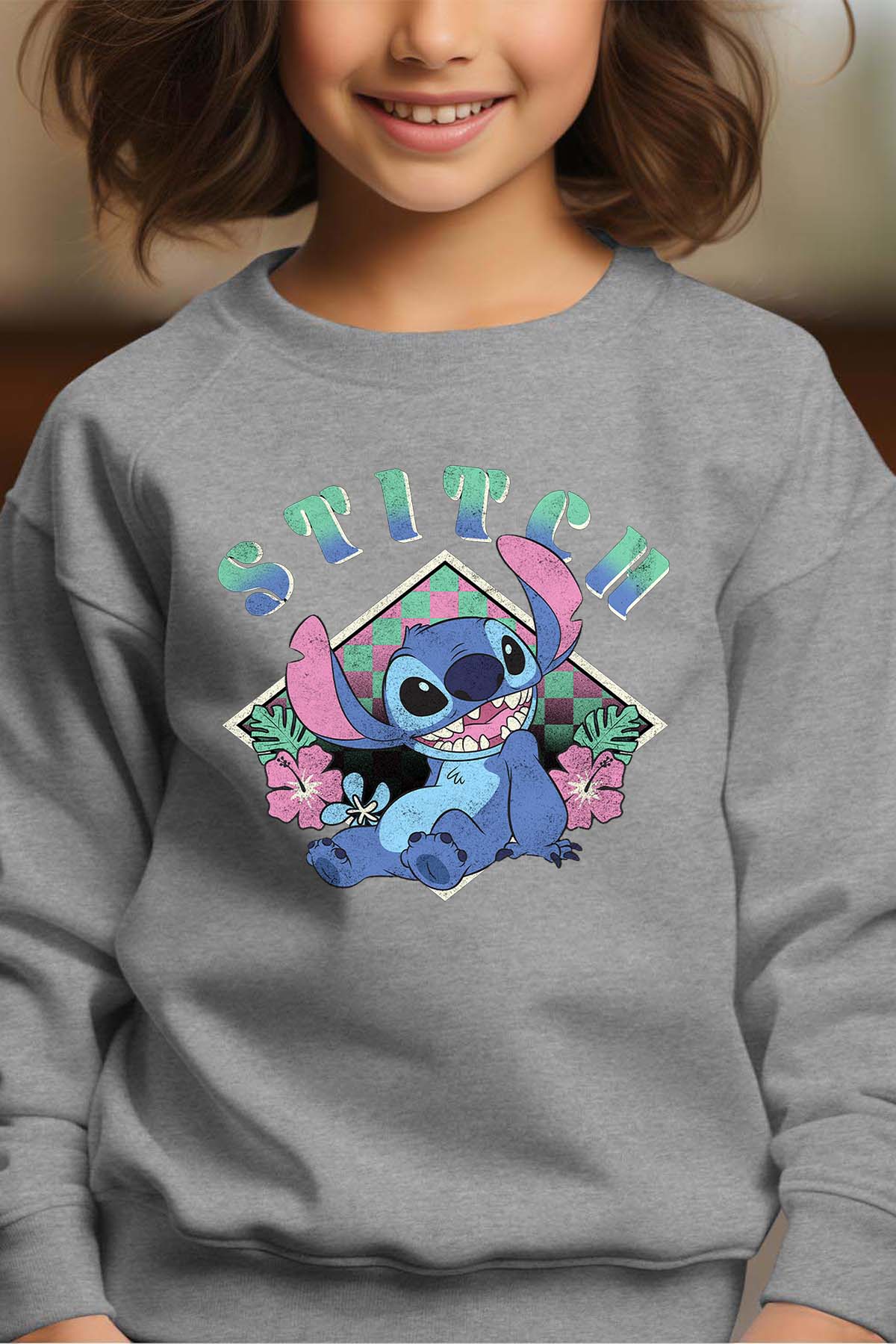 COULEUR:Gris|Sweat Col Rond Fille | Stitch JB Gris