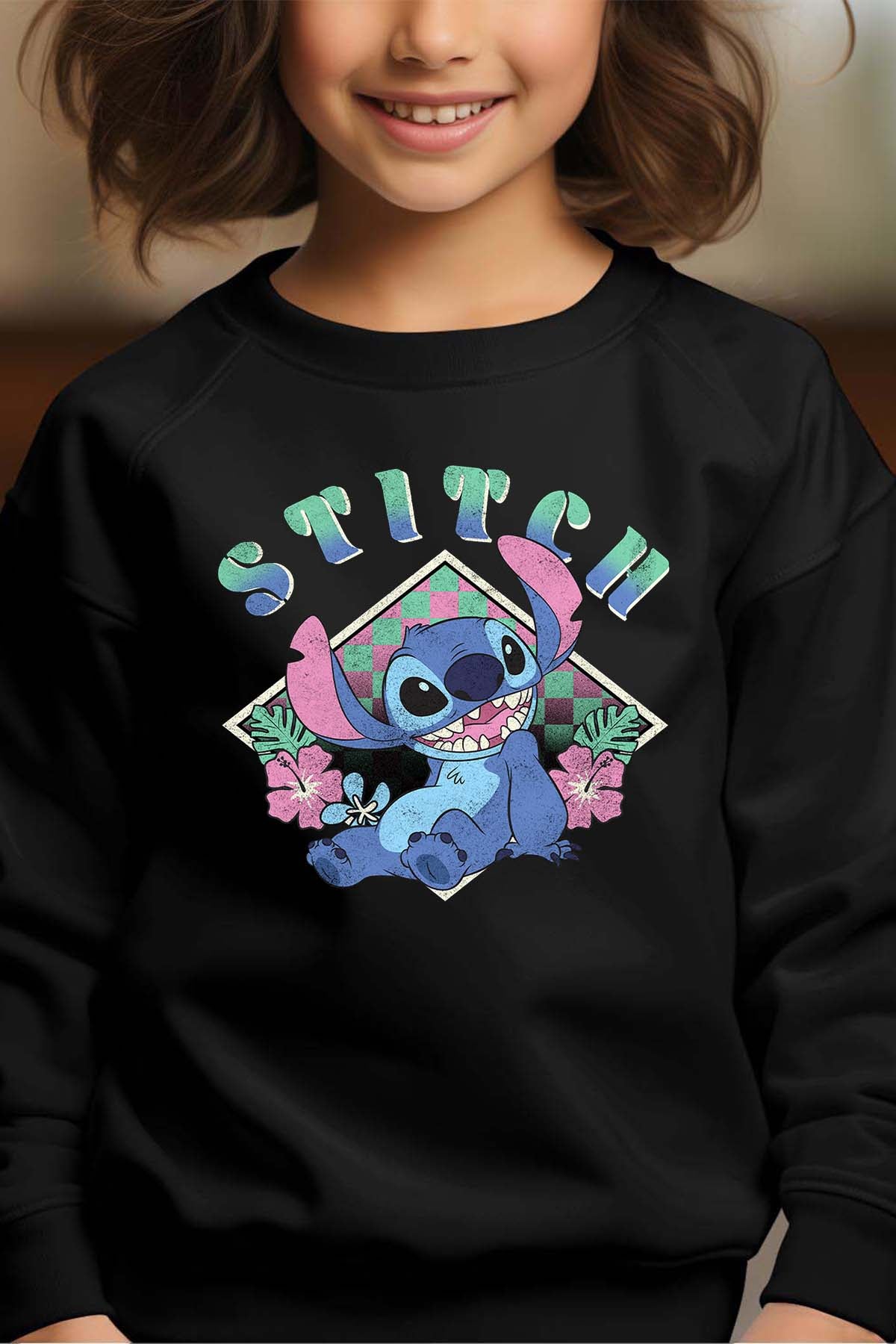 COULEUR:Noir|Sweat Col Rond Fille | Stitch JB Noir