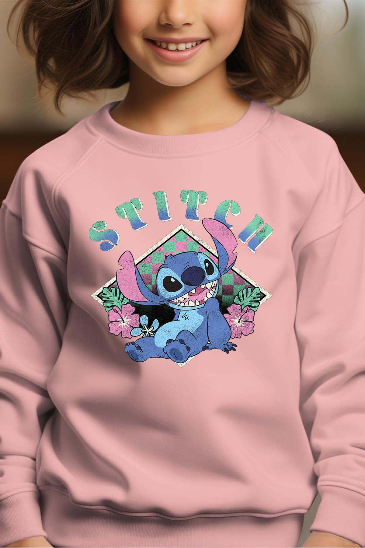 COULEUR:Rose|Sweat Col Rond Fille | Stitch JB Rose