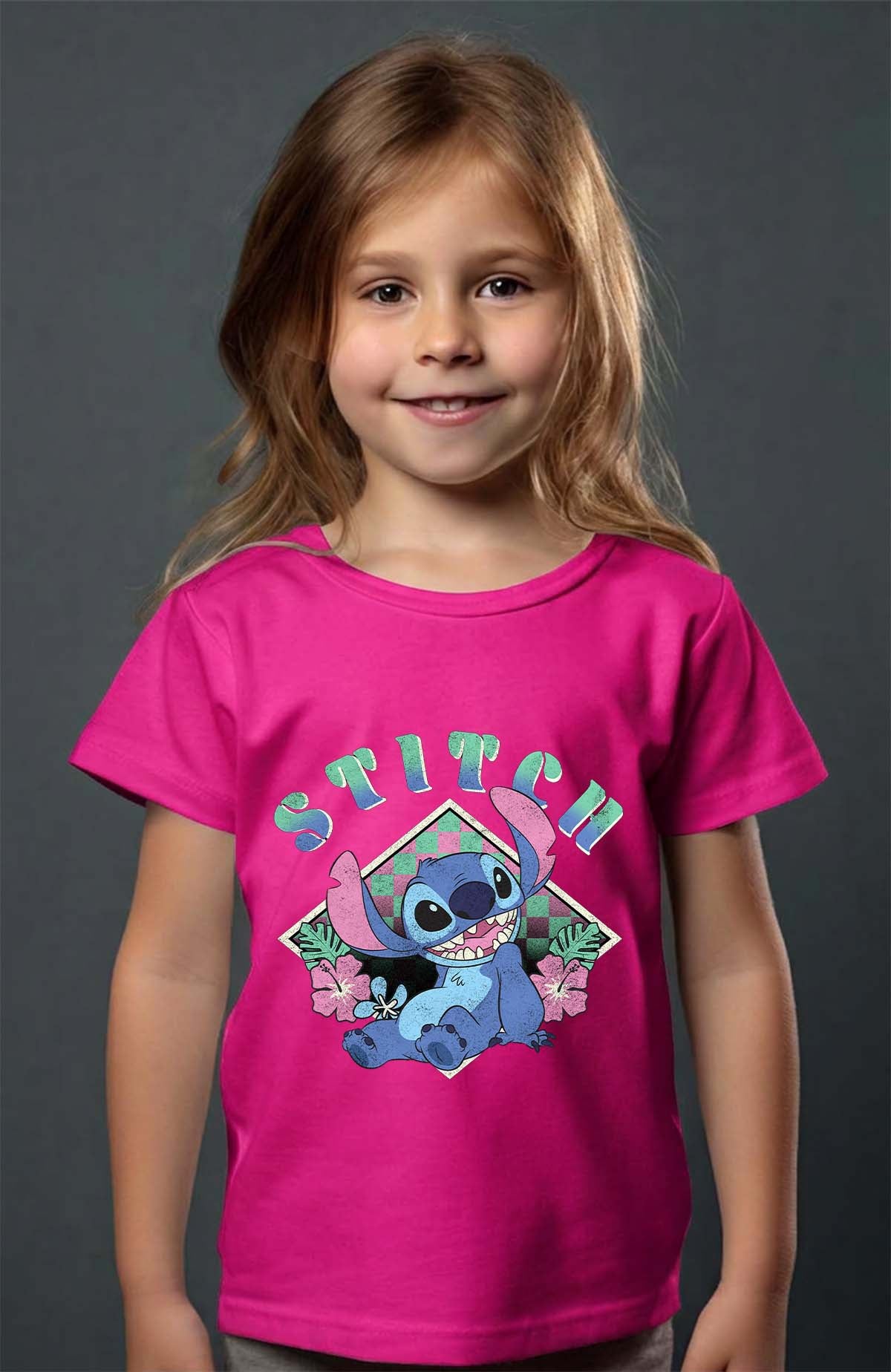 COULEUR:Fuchsia|T-shirt Fille | Stitch JB Fuchsia