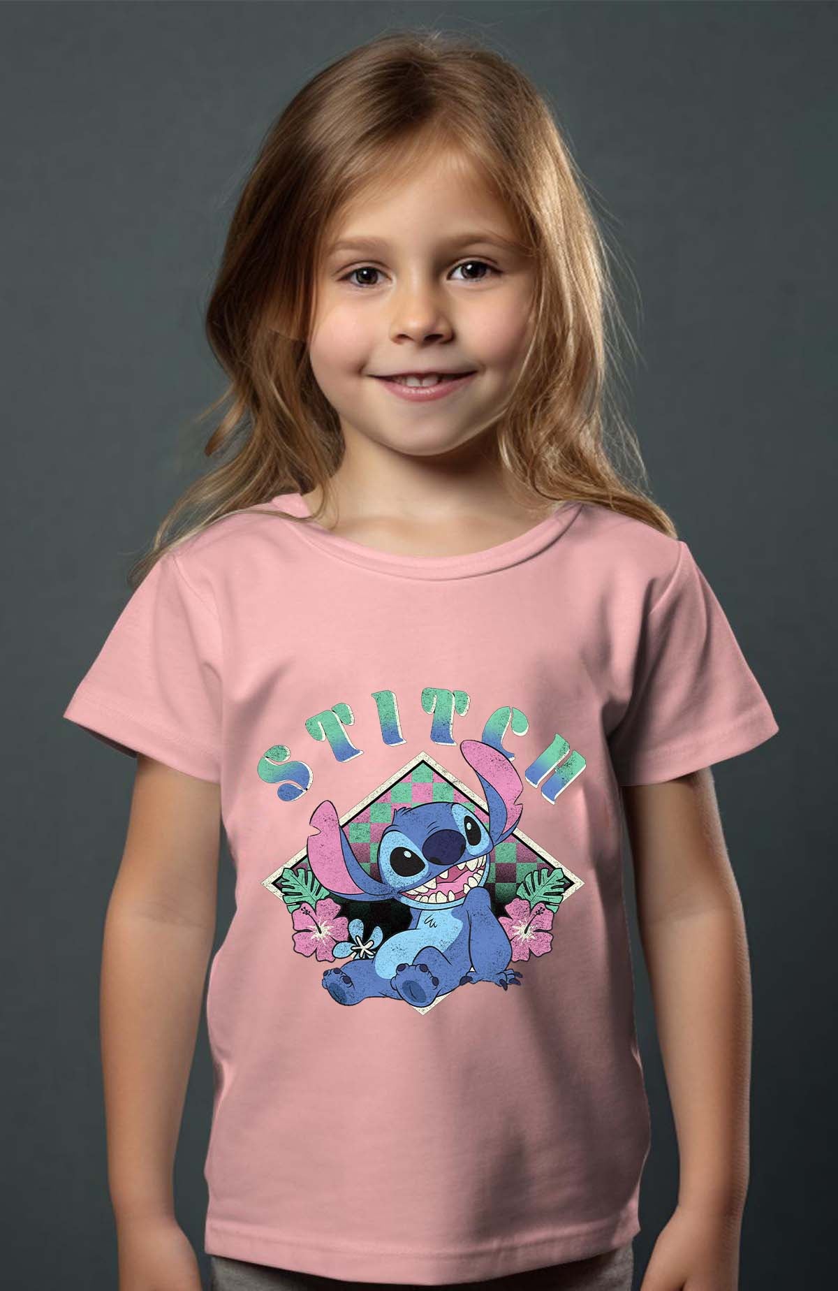 COULEUR:Rose|T-shirt Fille | Stitch JB Rose