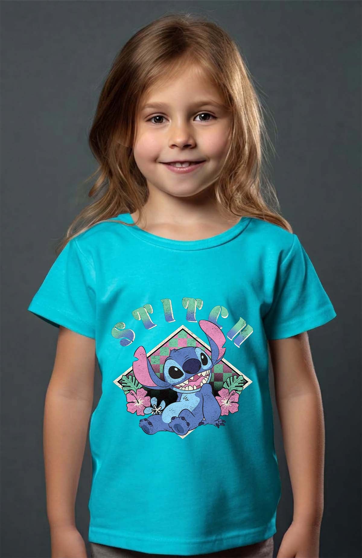 COULEUR:Turquoise|T-shirt Fille | Stitch JB Turquoise
