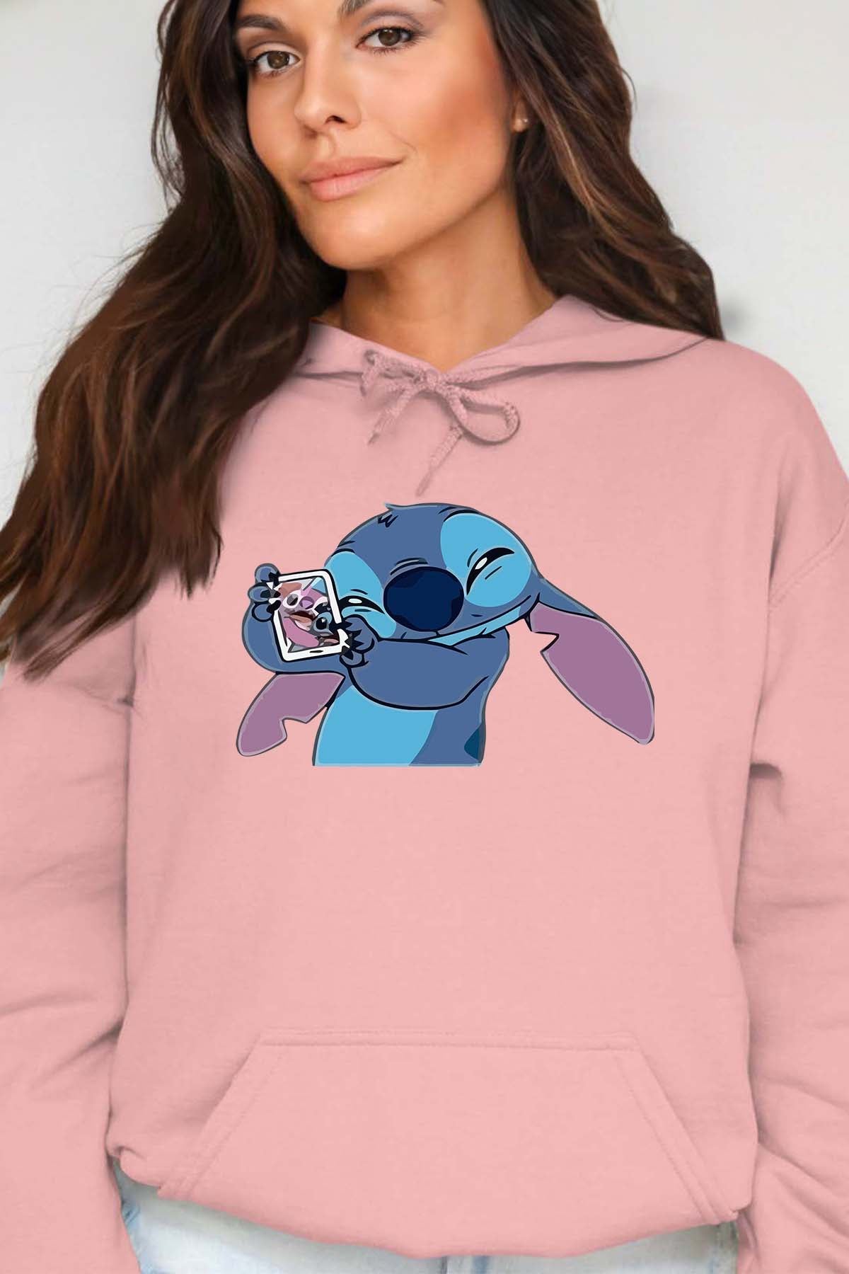 COULEUR:Rose|Sweat Capuche Femme | Stitch Mobile Rose