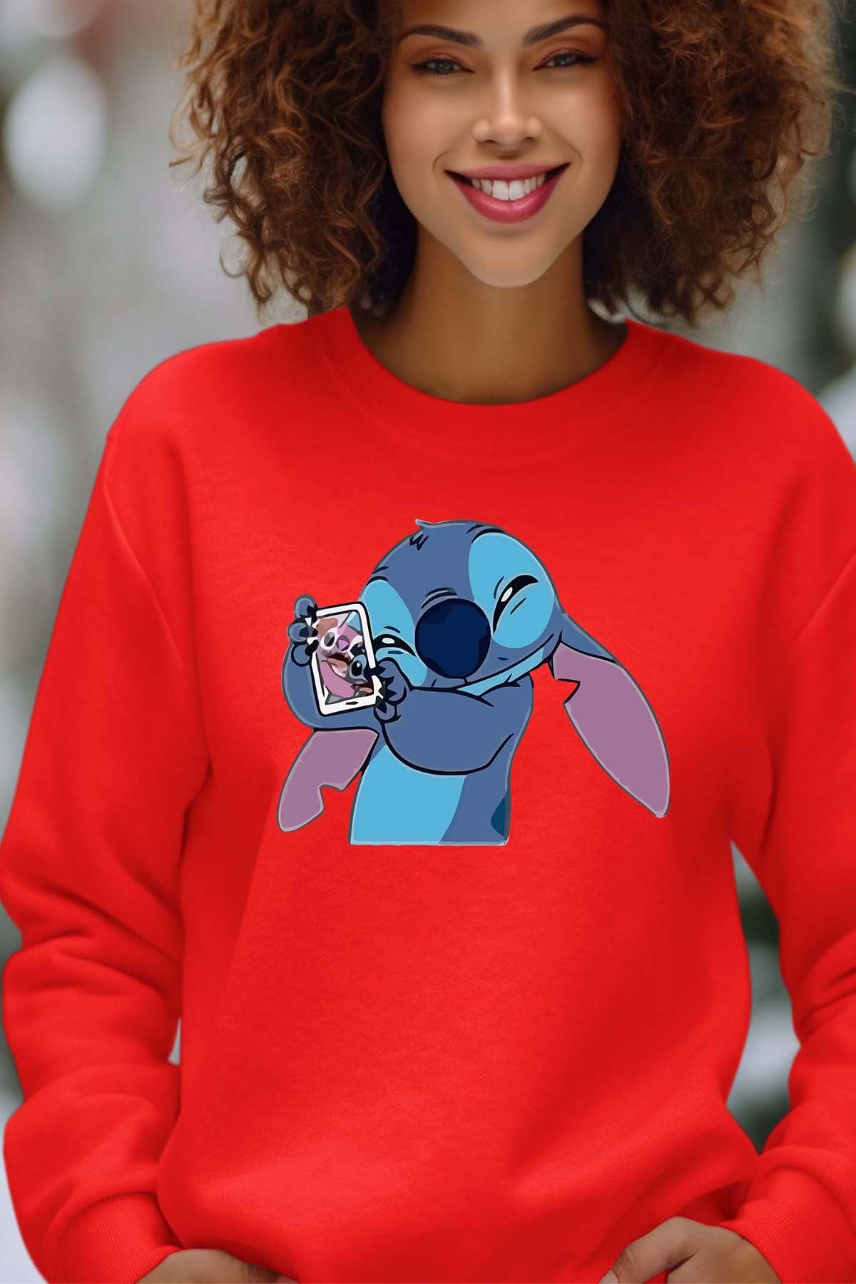 COULEUR:Rouge|Sweat Col Rond Femme | Stitch Mobile Rouge