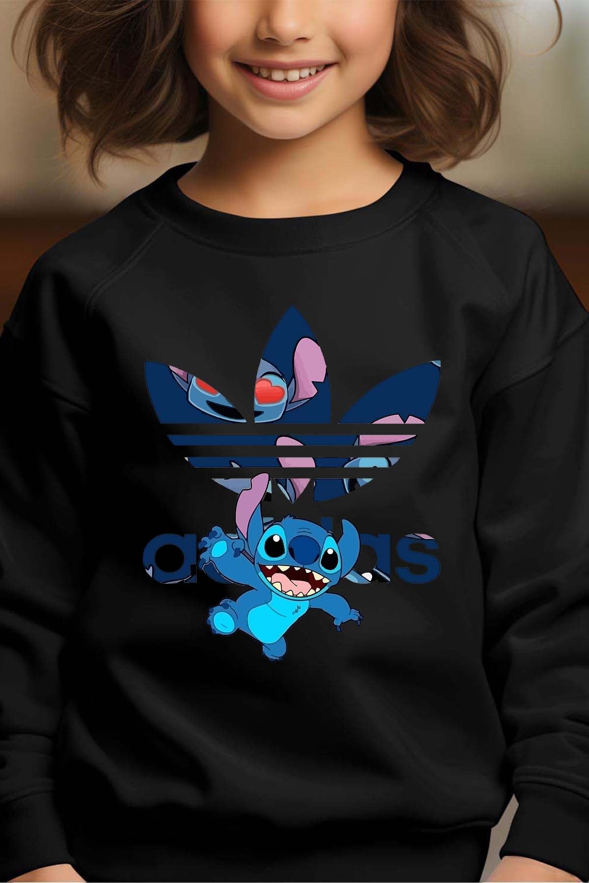 COULEUR:Noir|Sweat Col Rond Fille | Stitch Patern Adid Noir