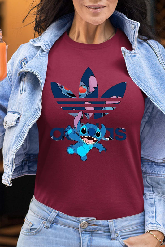 COULEUR:Bordeaux|T-shirt Femme | Stitch Patern Adid Bordeaux
