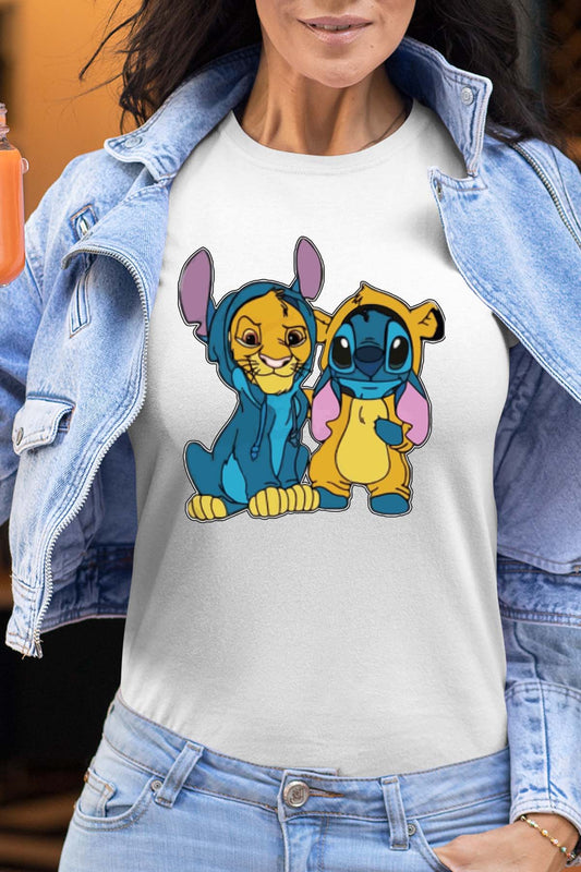 COULEUR:Blanc|T-shirt Femme | Stitch & Simba déguisé Blanc
