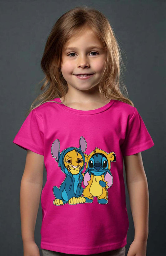 COULEUR:Fuchsia|T-shirt Fille | Stitch & Simba déguisé Fuchsia