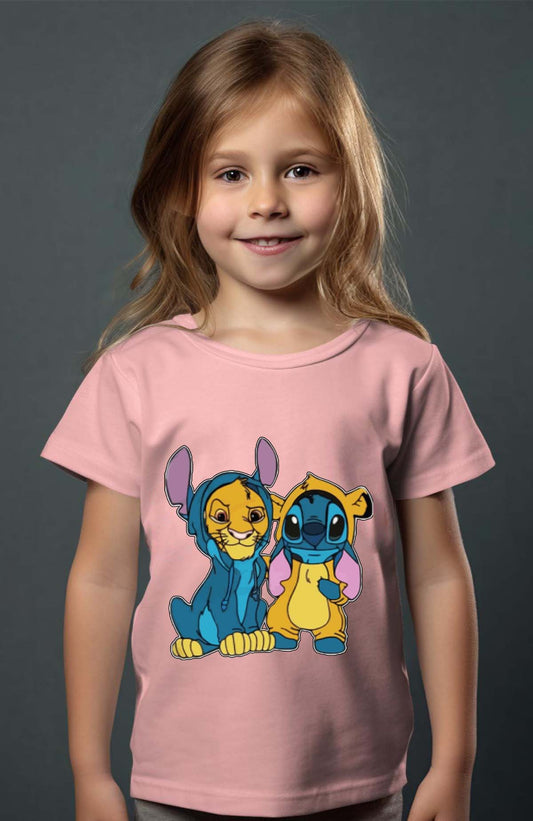 COULEUR:Rose|T-shirt Fille | Stitch & Simba déguisé Rose