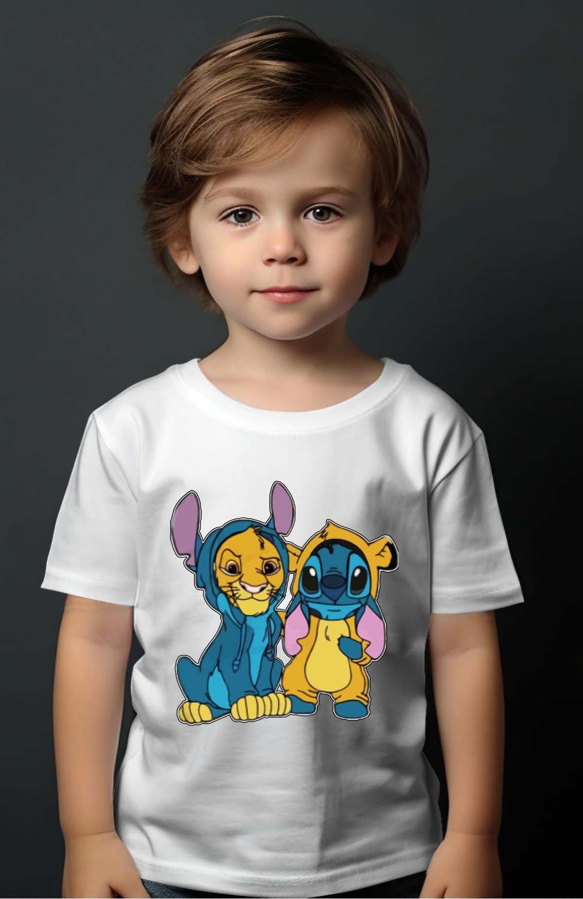 COULEUR:Blanc|T-shirt Garçon | Stitch & Simba déguisé Blanc
