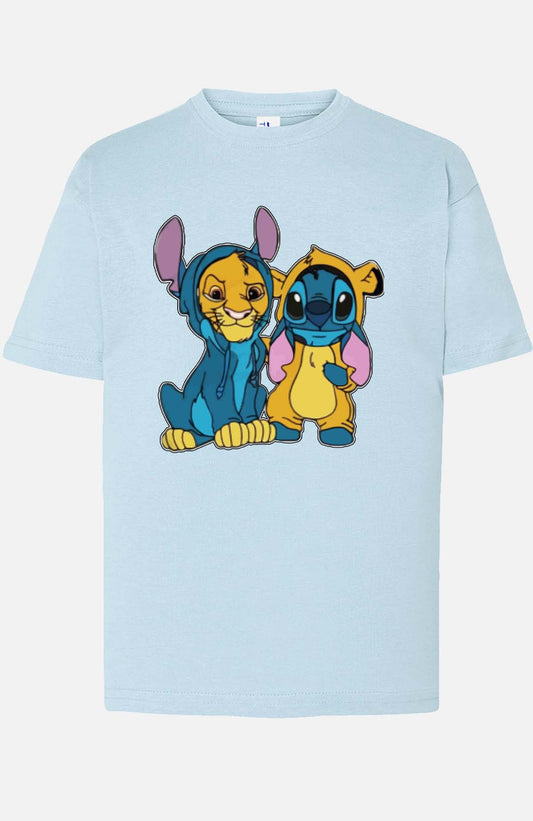 COULEUR:Bleu Ciel|T-shirt Garçon | Stitch & Simba déguisé Bleu Ciel