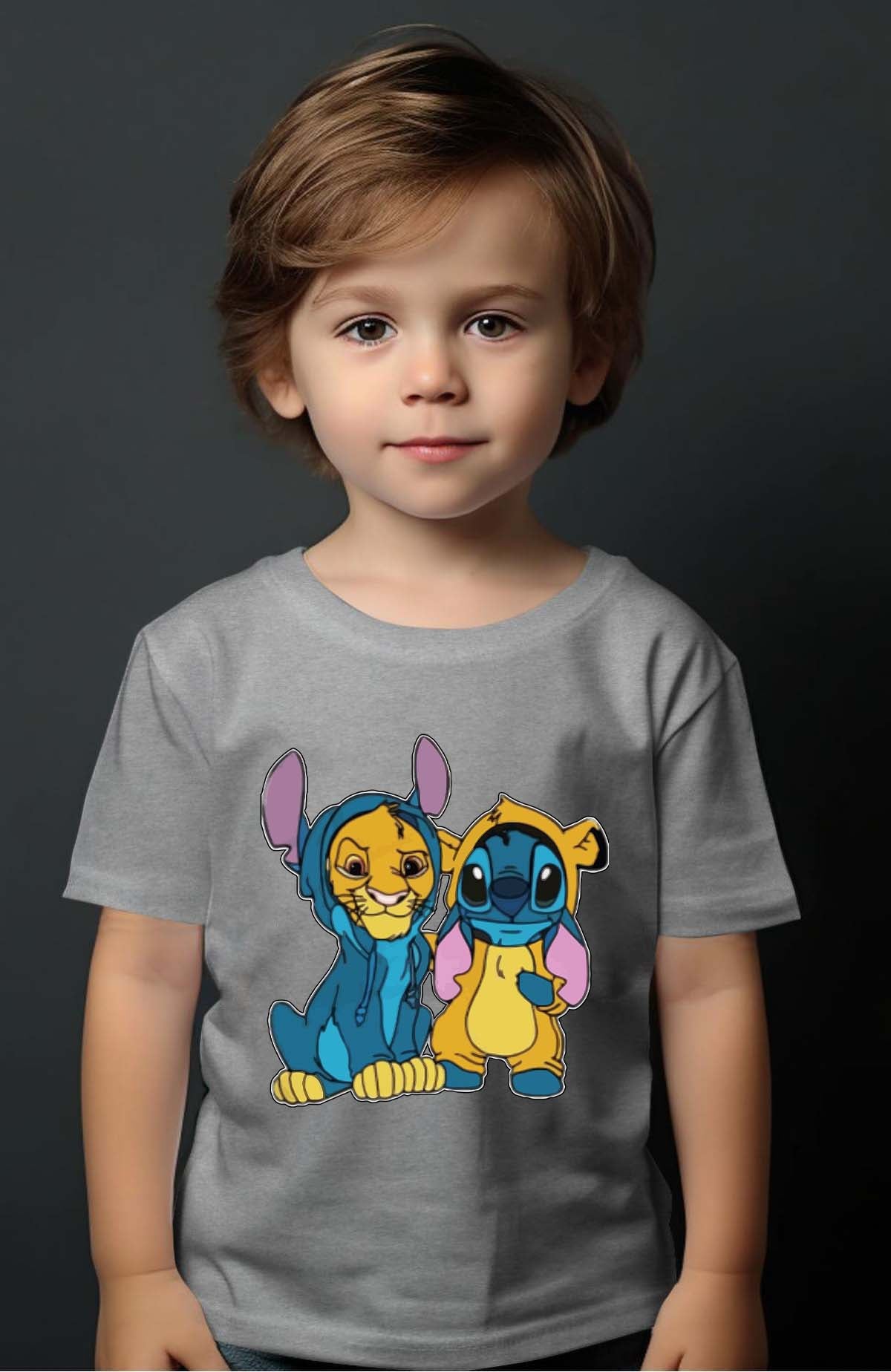 COULEUR:Gris|T-shirt Garçon | Stitch & Simba déguisé Gris