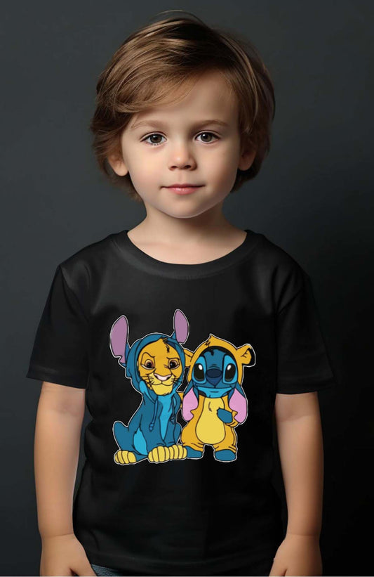COULEUR:Noir|T-shirt Garçon | Stitch & Simba déguisé Noir