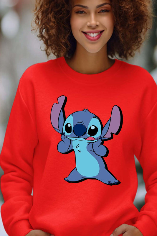 COULEUR:Rouge|Sweat Col Rond Femme | Stitch Tongue Rouge