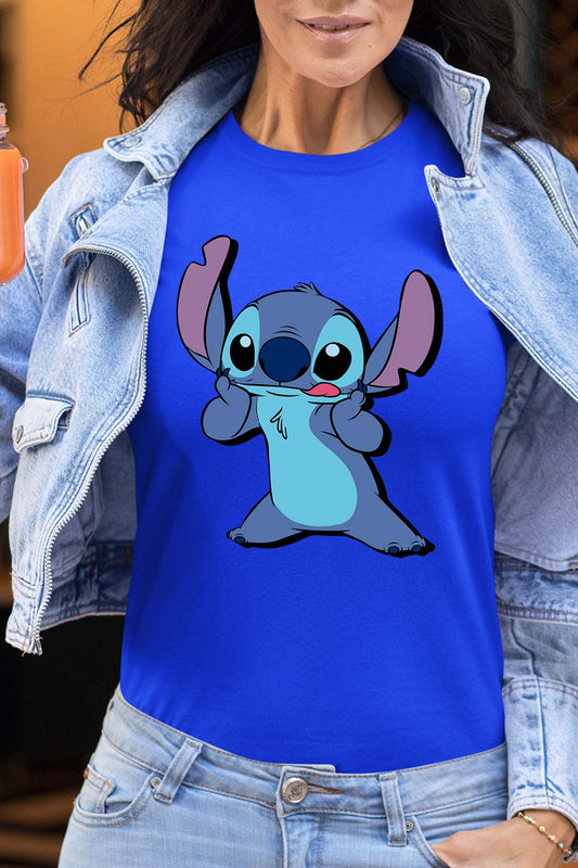 COULEUR:Bleu Roi|T-shirt Femme | Stitch Tongue Bleu Roi