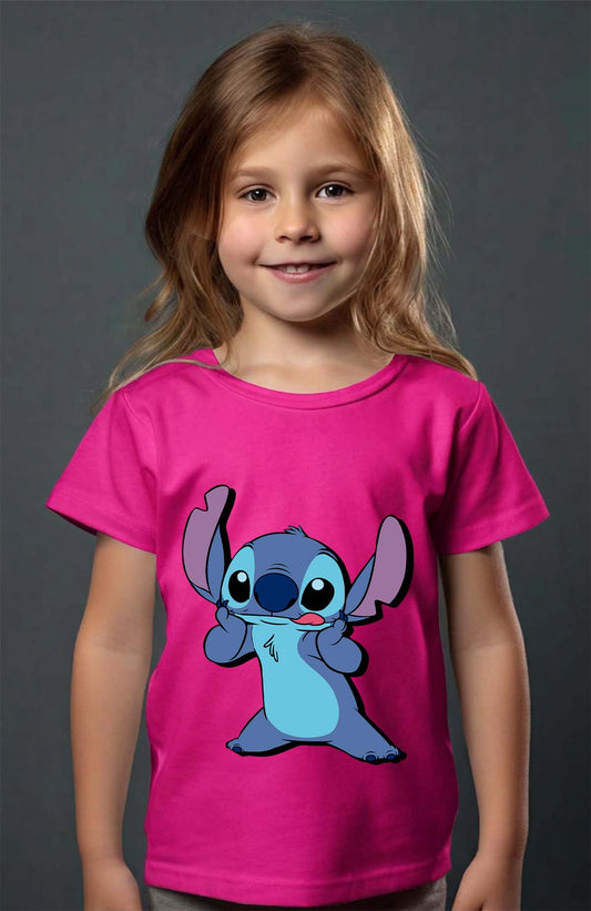 COULEUR:Fuchsia|T-shirt Fille | Stitch Tongue Fuchsia