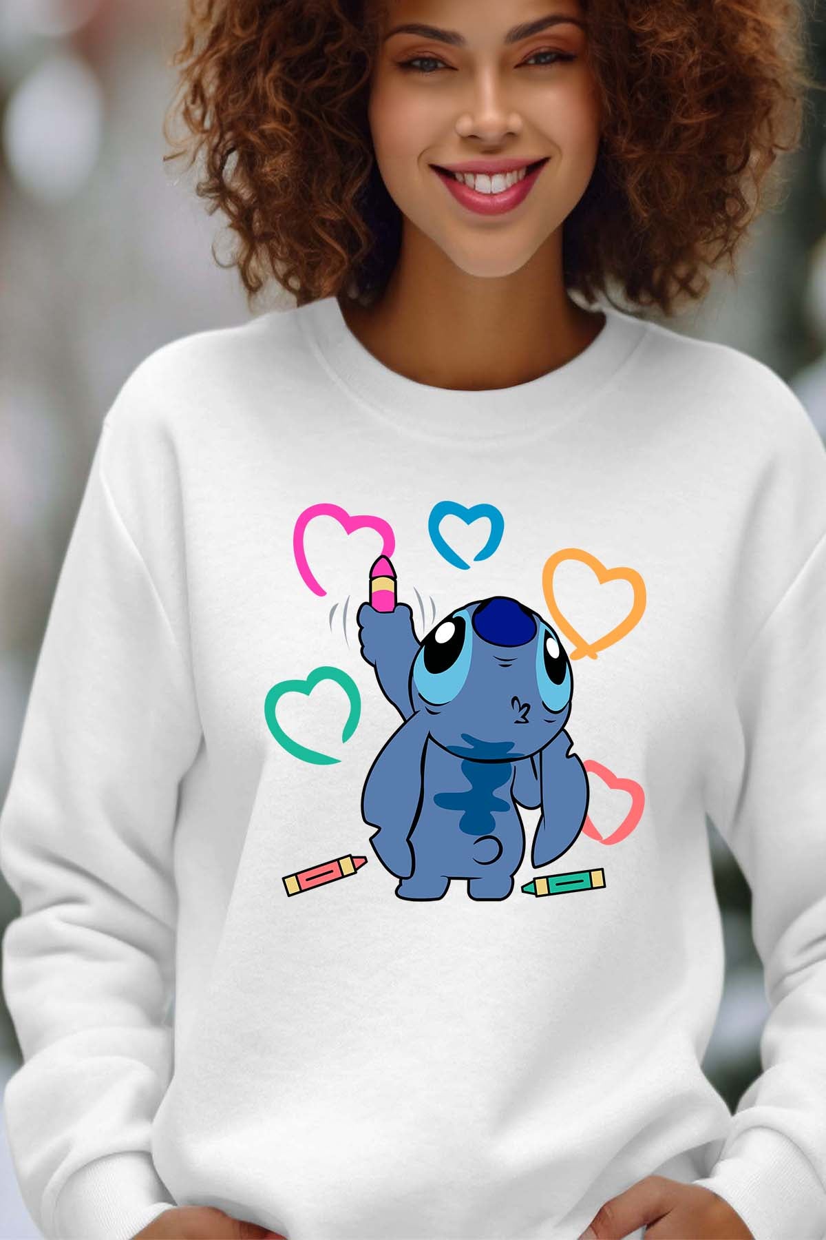 COULEUR:Blanc|Sweat Col Rond Femme | Stitch Write heart Blanc