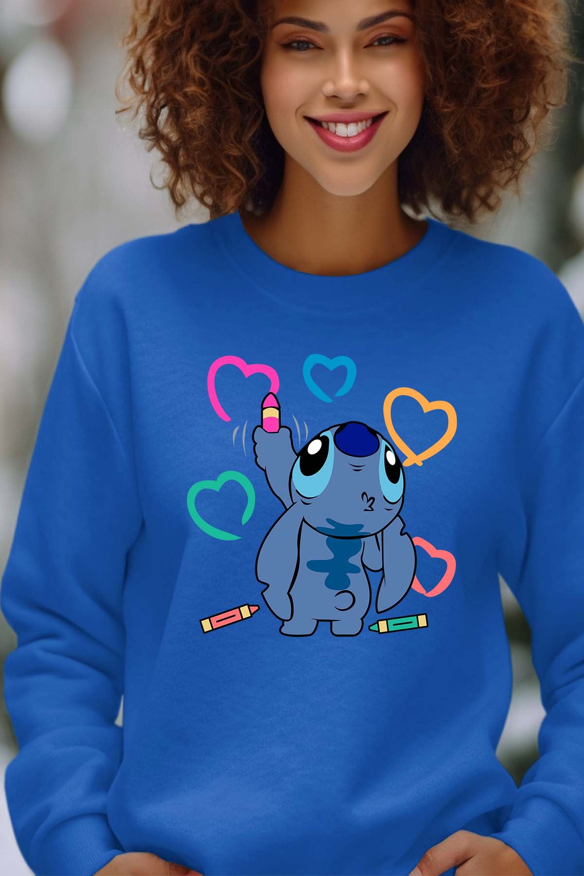 COULEUR:Bleu Roi|Sweat Col Rond Femme | Stitch Write heart Bleu Roi