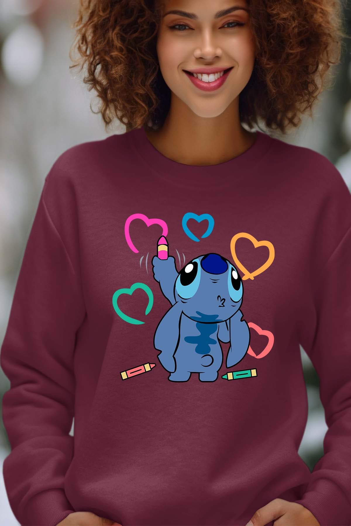 COULEUR:Bordeaux|Sweat Col Rond Femme | Stitch Write heart Bordeaux