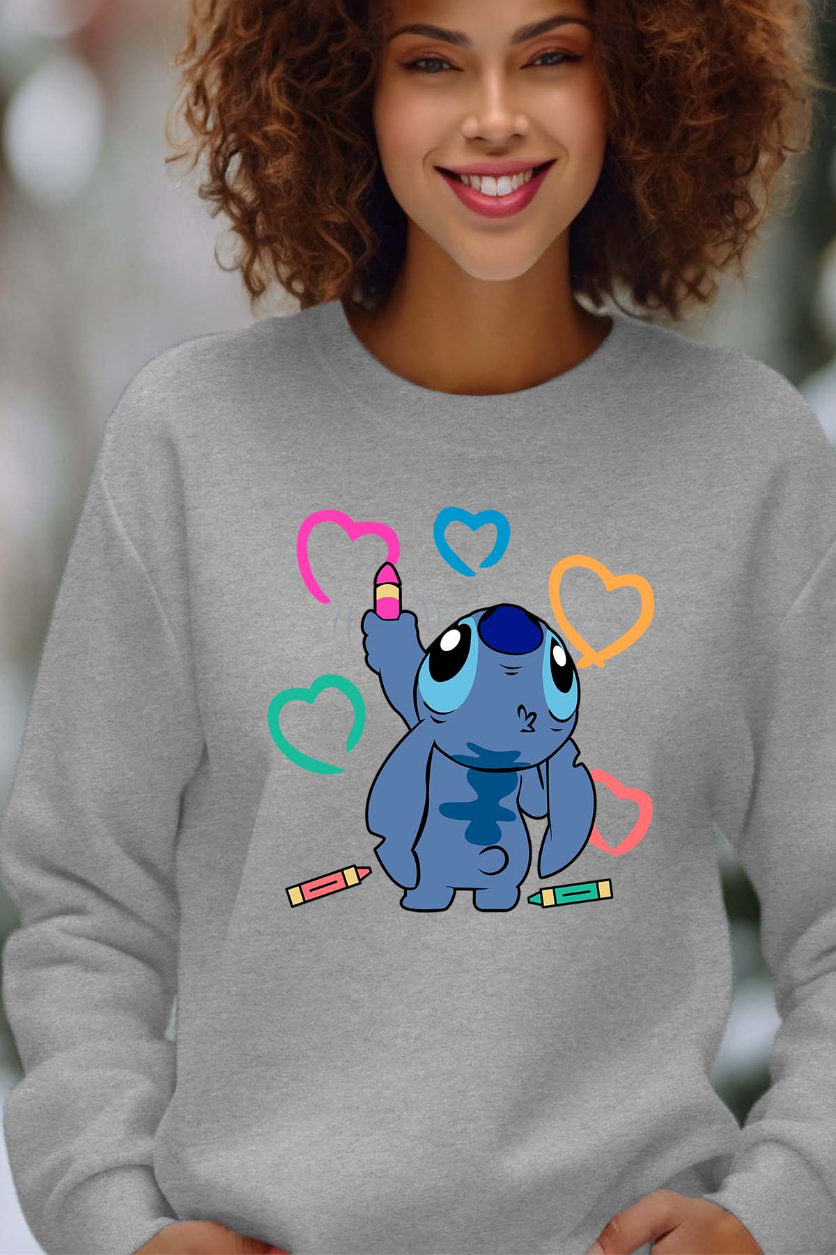 COULEUR:Gris|Sweat Col Rond Femme | Stitch Write heart Gris