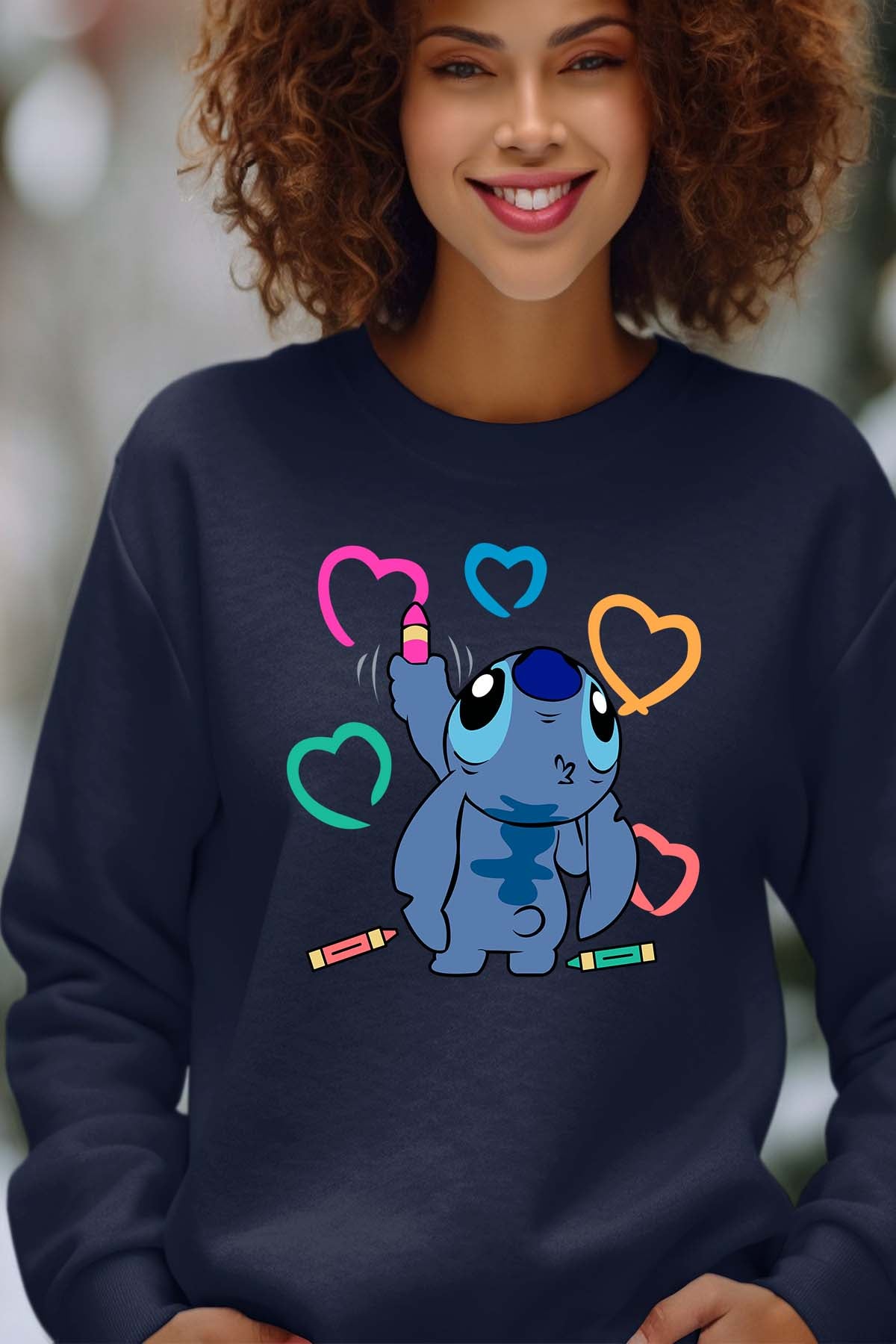 COULEUR:Marine|Sweat Col Rond Femme | Stitch Write heart Marine