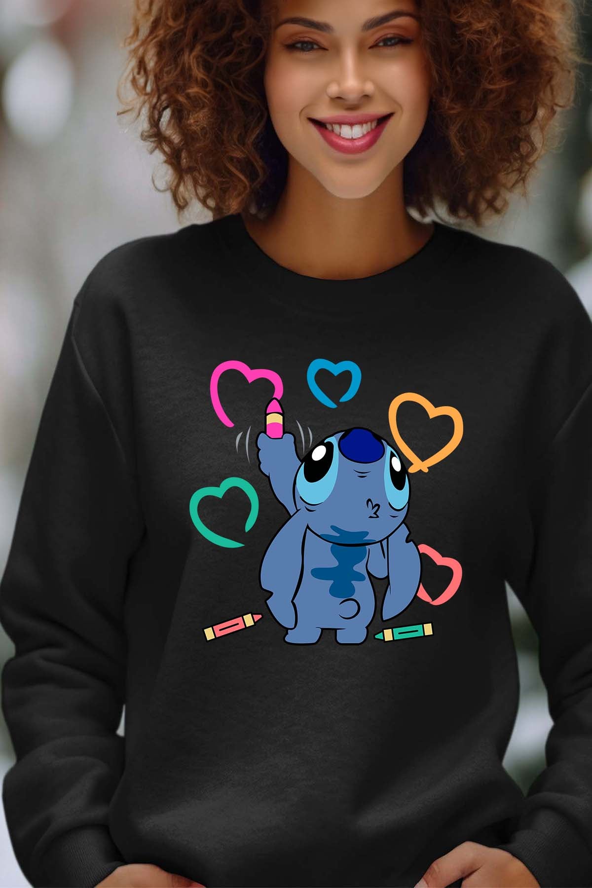 COULEUR:Noir|Sweat Col Rond Femme | Stitch Write heart Noir