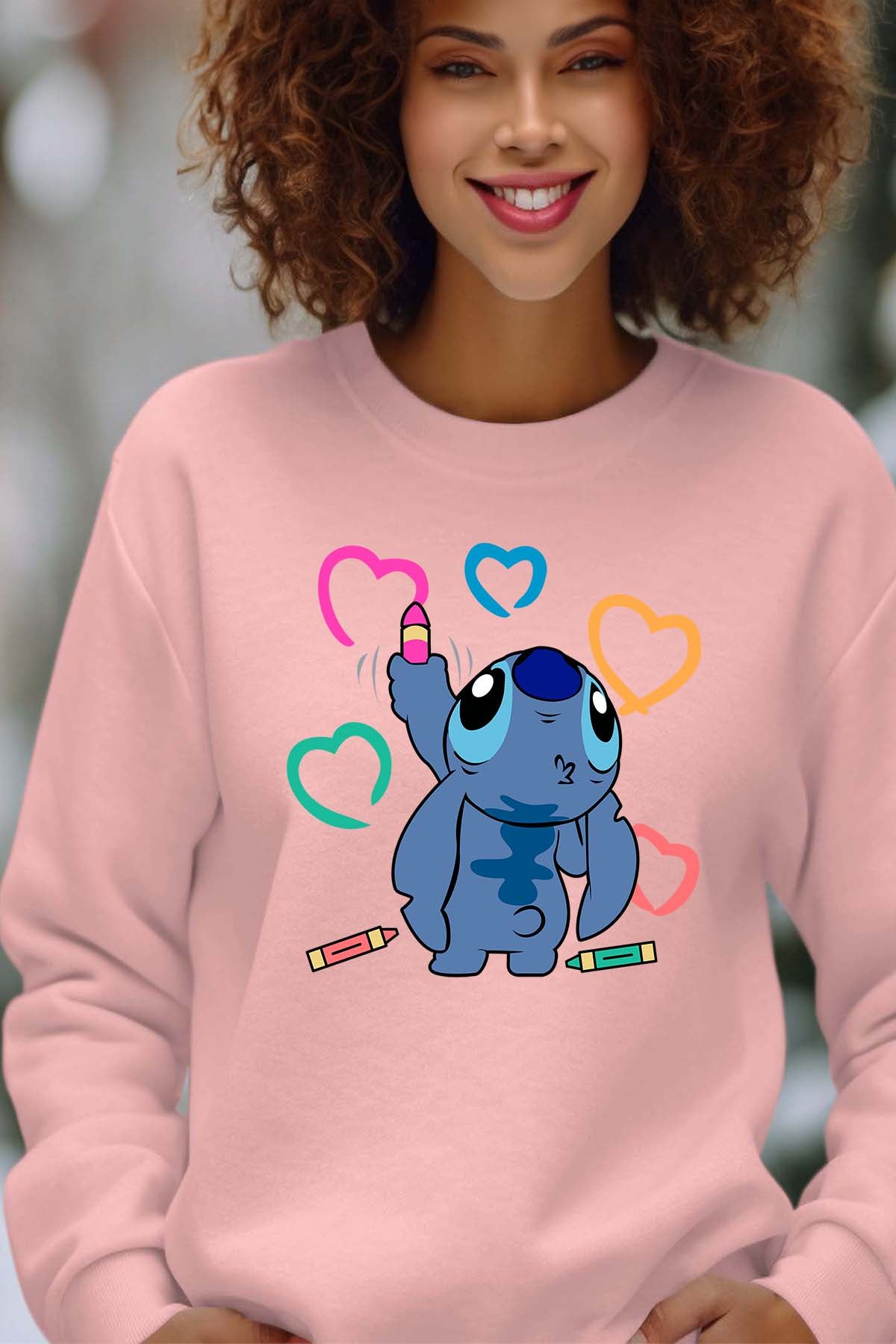 COULEUR:Rose|Sweat Col Rond Femme | Stitch Write heart Rose