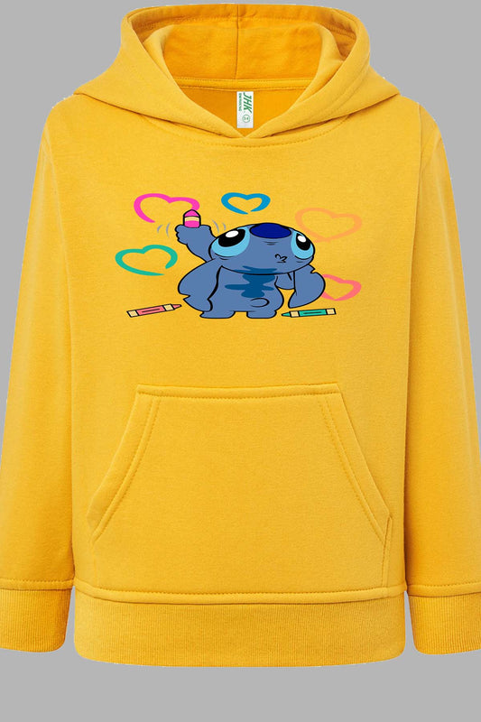 COULEUR:Jaune|Sweat Capuche Fille | Stitch Write heart Jaune
