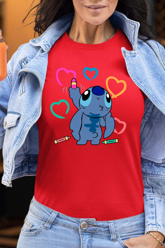 COULEUR:Rouge|T-shirt Femme | Stitch Write heart Rouge