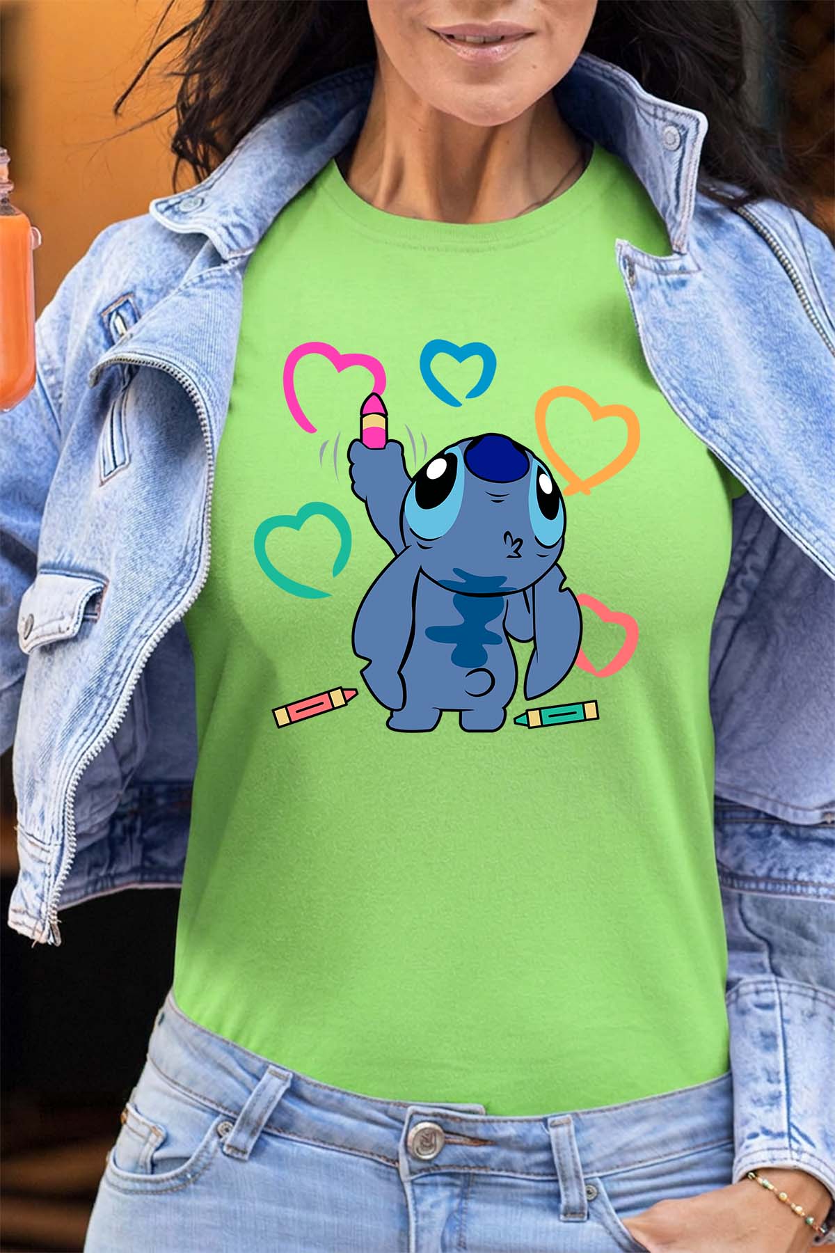 COULEUR:Vert Clair|T-shirt Femme | Stitch Write heart Vert Clair